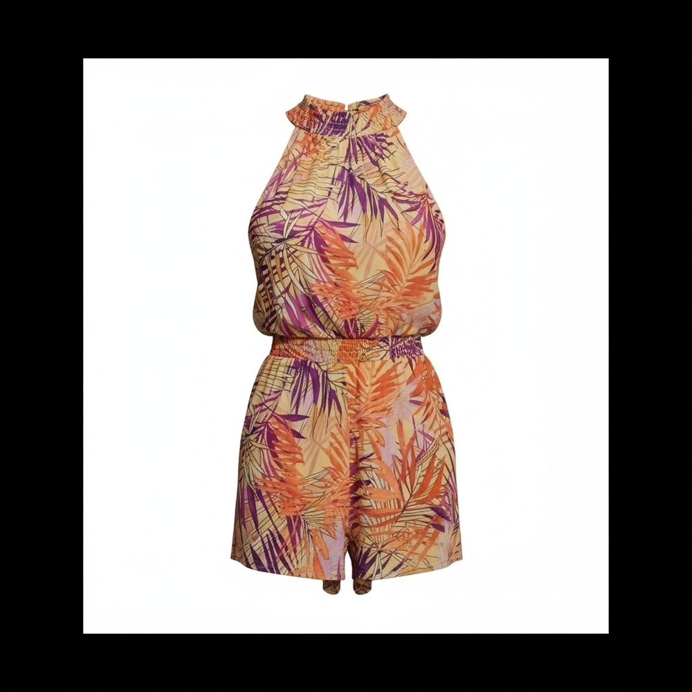 New York & Company Multicolor Tropical Jumpsuit